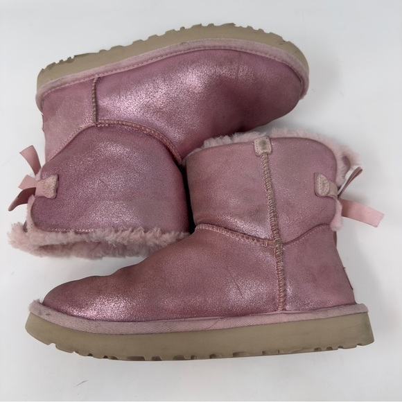 UGG Bailey Bow Pink Metallic Short Boots - Picture 7 of 12
